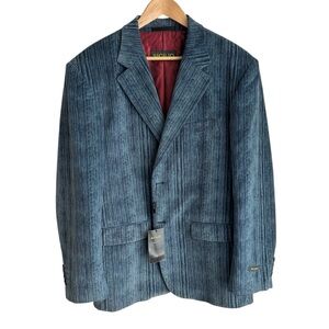 Vintage 2000s Sicilio Pinstripe Corduroy Suit Jacket 42R Blue Y2K Blazer Preppy
